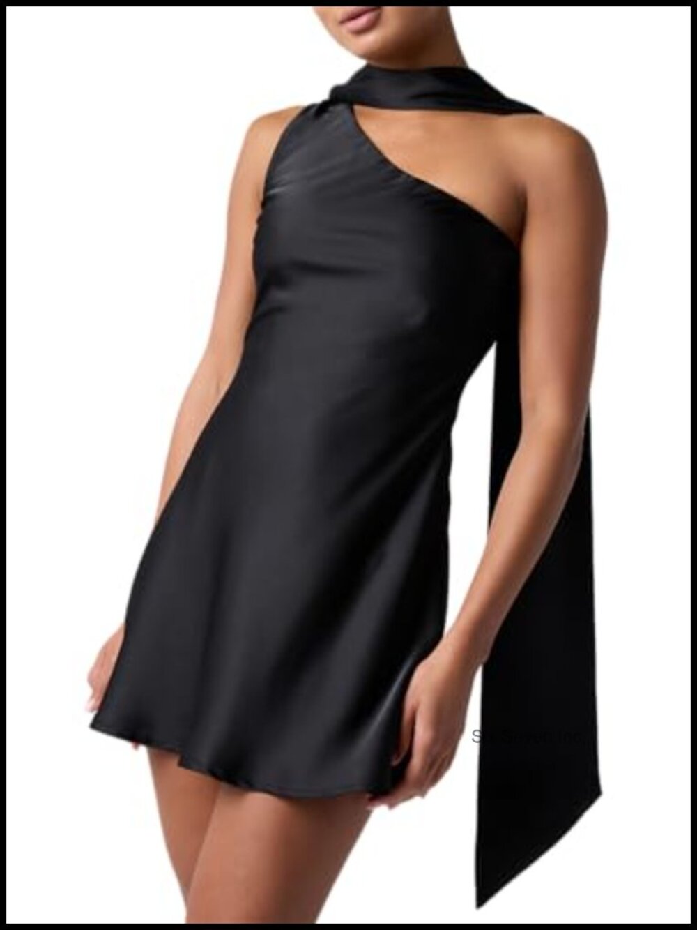 One Shoulder Satin Mini Dress with Sash
